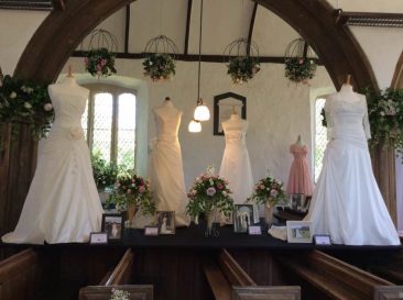 Wedding Dresses in Dowland Church for the flower festival