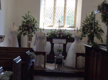 Wedding Dresses in Dowland Church for the flower festival
